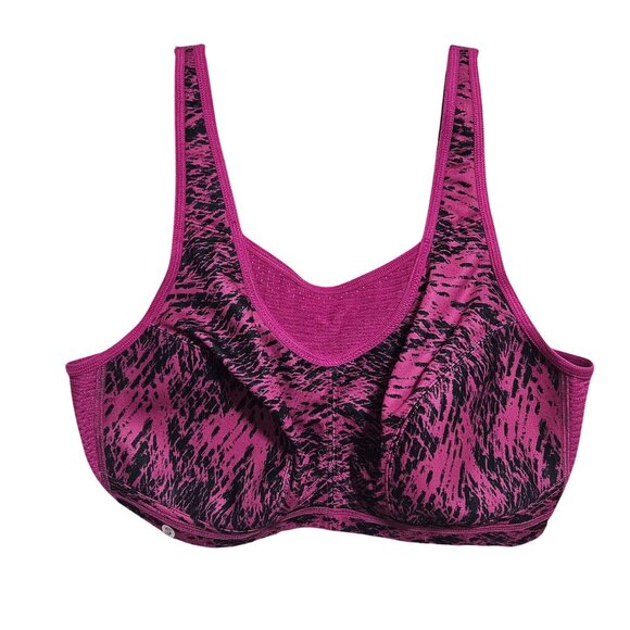 Glamorise Sport Wire Free Bra Size 42C Pink Black Print Full Coverage Adjustable - Picture 1 of 5